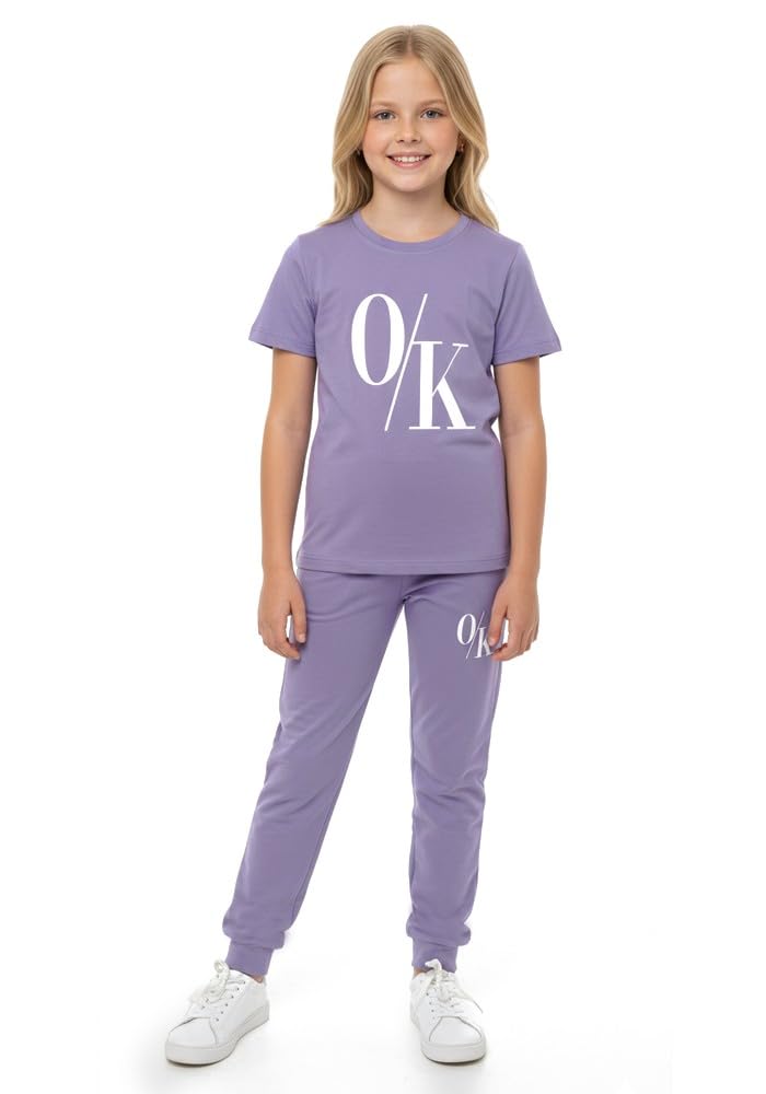 WEET Cotton Printed Night Suit for Girls | Top & Pajama Set 004 (Lavender, 1112 Y)