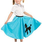 1950S Turquoise Poodle Skirt For Girls With Musical Note Printed Scarf | Blue Sock Hop Skirt | One Size | 1950S Costumes For Gir