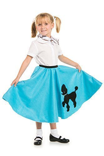 1950S Turquoise Poodle Skirt For Girls With Musical Note Printed Scarf | Blue Sock Hop Skirt | One Size | 1950S Costumes For Gir