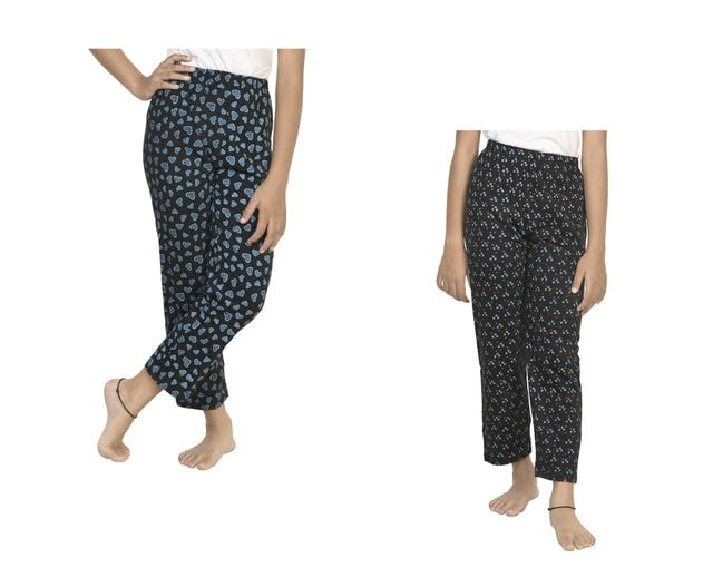 Girls Printed Cotton Regular Fit Pyjamas Lower (Pack of 2) Black2::Black6