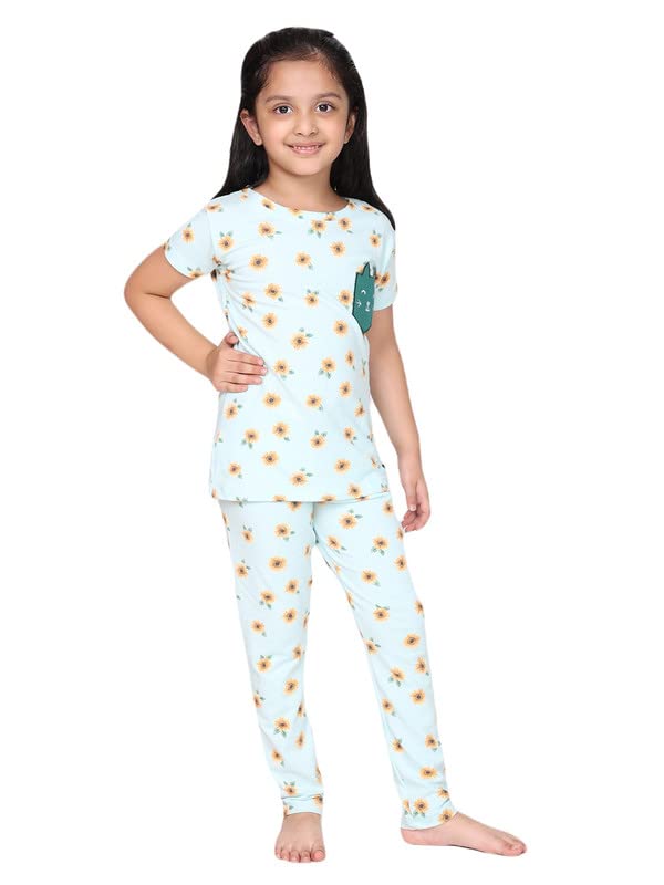 White Dahlia Cotton Sunflower Print || Night Suit for Kid Girl || Cotton Night Dress Kid Girl || Night Dress for Girls || Baby G