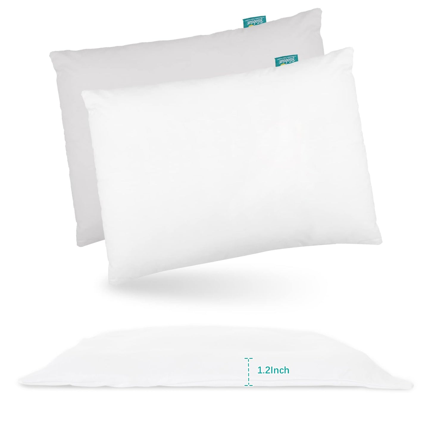 Thin 2 Pack Small Pillow with Pillowcase 13    x 18    X 1.2   , Toddler Pillows for Sleeping, Machine Washable Soft Travel Pill