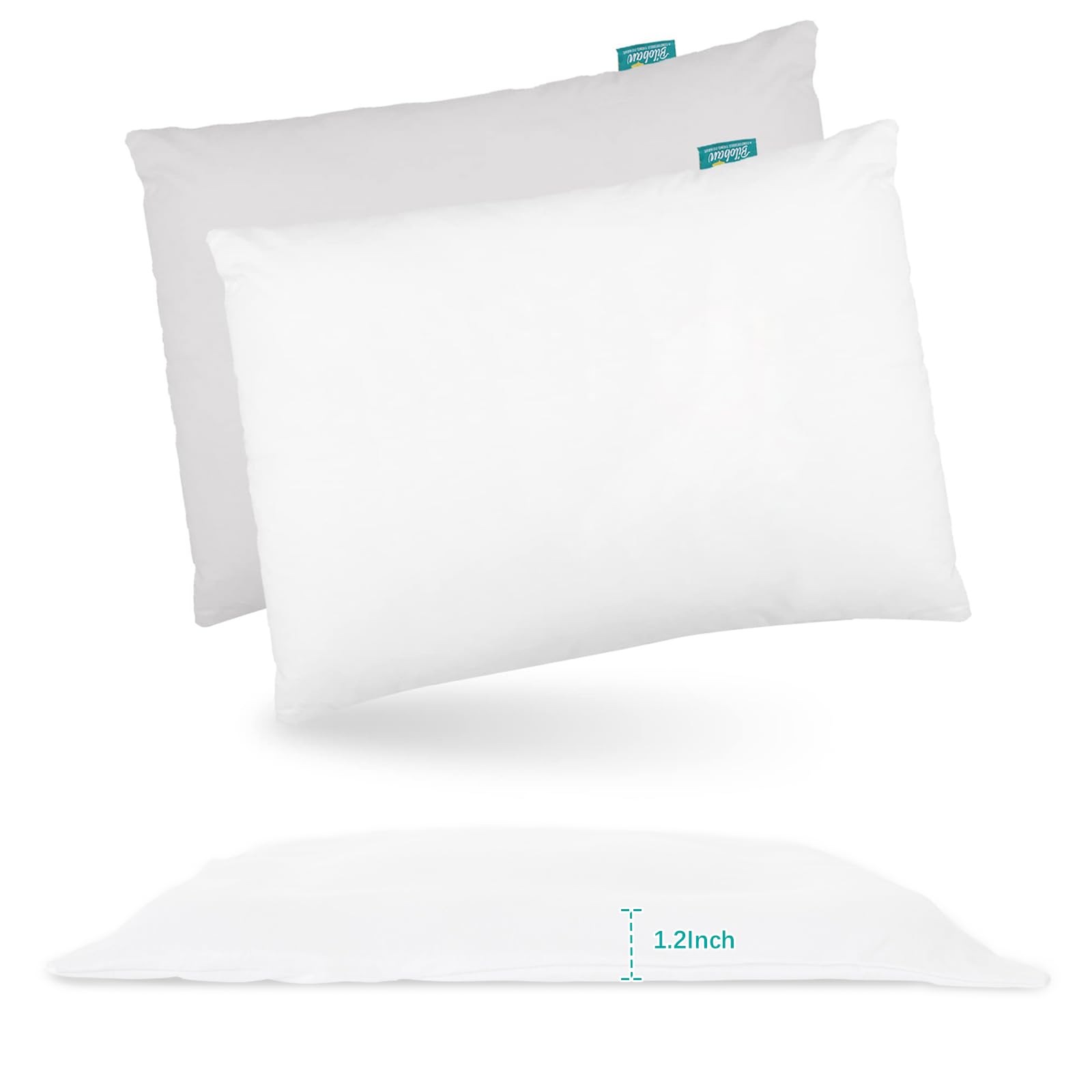 Thin 2 Pack Small Pillow with Pillowcase 13    x 18    X 1.2   , Toddler Pillows for Sleeping, Machine Washable Soft Travel Pill