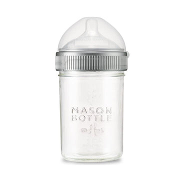 Mason Bottle 8Oz Baby Glass Bottle With Breast Like Slow Flow Nipple, Cap+Ring - Bpa Free, Non Toxic, Anti Colic Glass Baby Bott