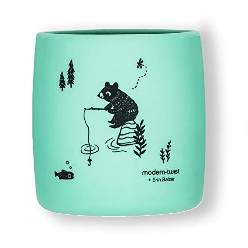 Modern-Twist Sip Set, Food-Grade Silicone, Waterproof, Dishwasher, Freezer Safe, Reusable Cups - Green Bear Family, Pack Of 2