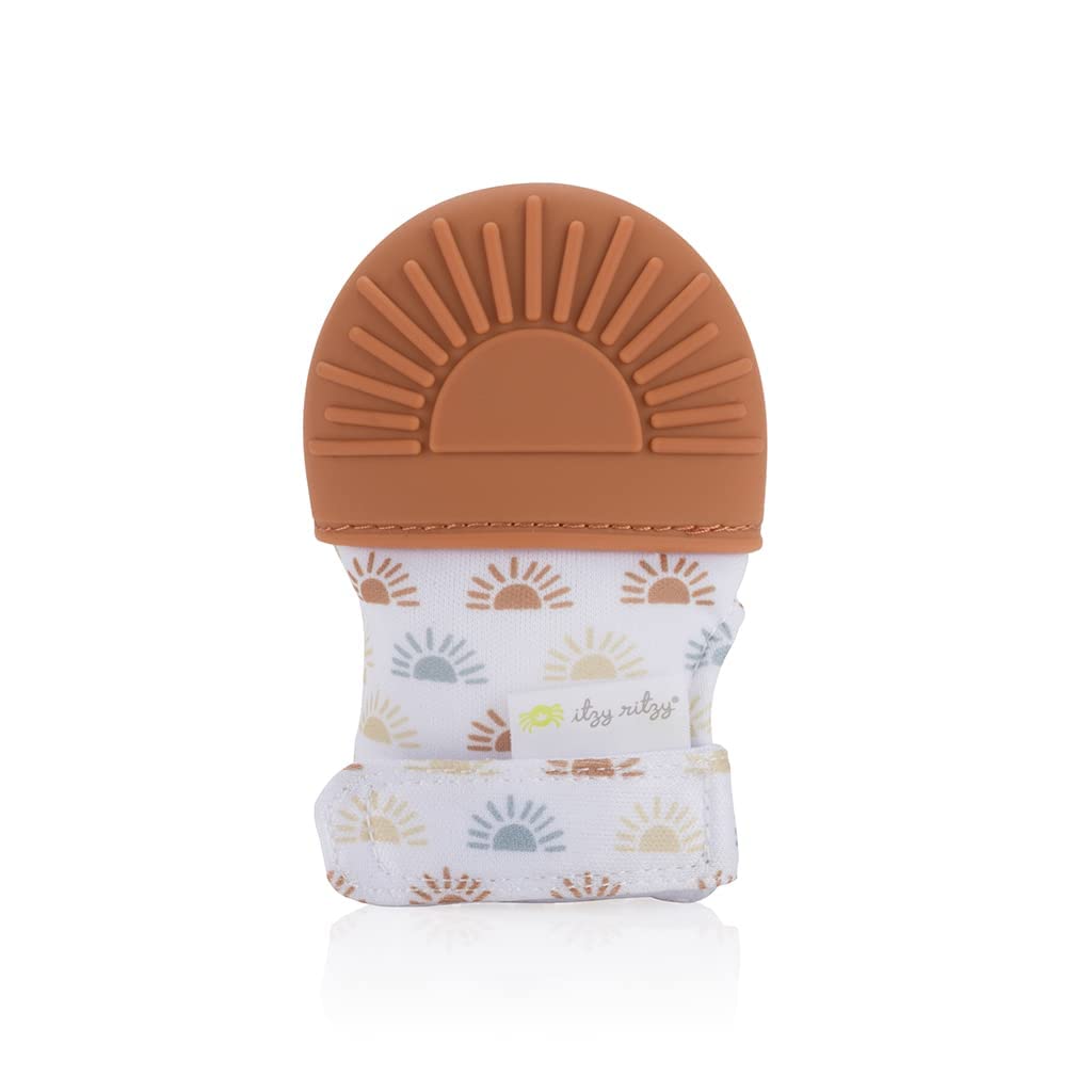 Itzy Ritzy Silicone Teething Mitt - Soothing Infant Teething Mitten with Adjustable Strap, Crinkle Sound and Textured Silicone t
