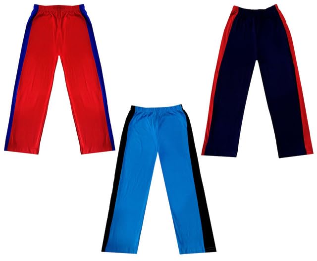 Girls Solid Cotton Side Patta Regular Pyjamas Lower (Pack of 3) Navy Blue::Sky Blue::Red