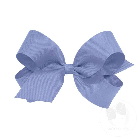 Wee Ones Girls' Classic Grosgrain Hair Bow With Plain Wrap Center On A Weestay Hair Clip, Handmade, Large Sized Bow, Blue Bird