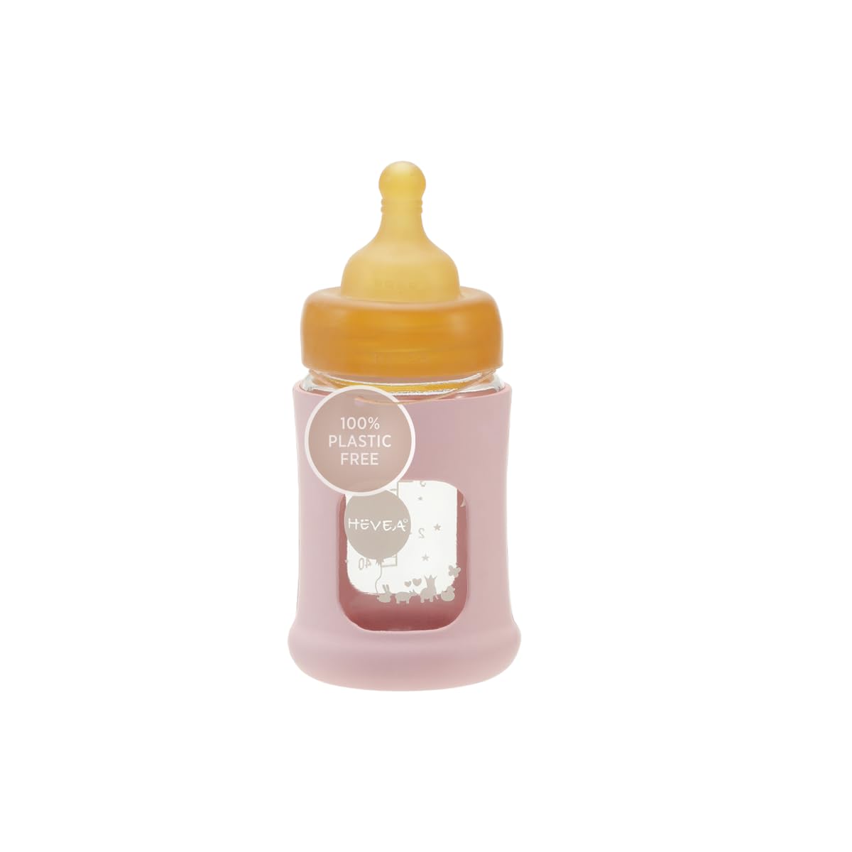 Hevea Plastic-Free Wide Neck Glass Baby Bottle With Powder Pink Sleeve - Slow Flow Anti Colic Baby Bottles Newborn 0+ Months - B