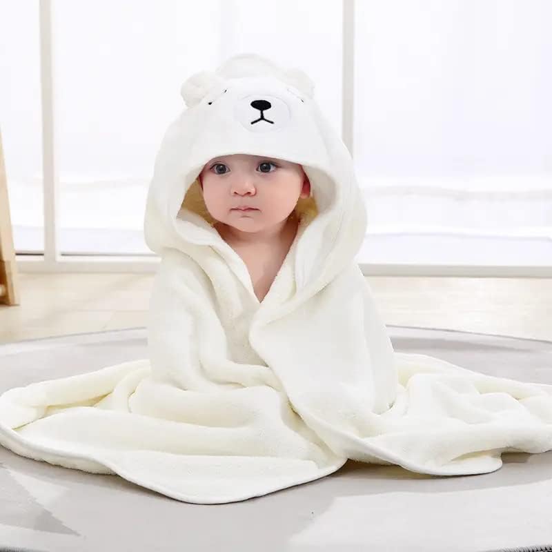 miilty Baby Hooded Bath Towel, Ultra Soft Absorbent Polyester Blend Wrap with Cute Bear Hood, Quick Dry Bath Blanket for Newborn