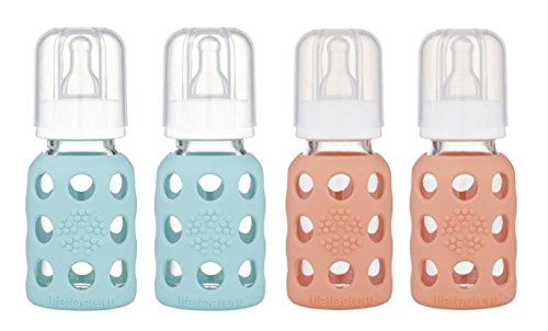 Lifefactory 4Oz Glass Baby Bottle (Mint/Cantaloupe 4Pk)