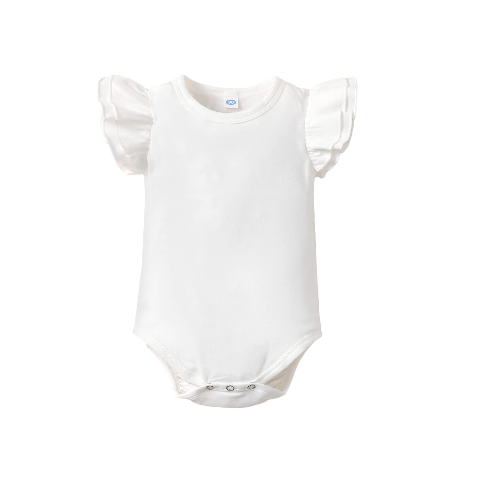 Lysmuch Baby Girls Ruffle Short Sleeve Bodysuit Infant Solid Onesie Casual Plain Blouse Top Romper (White-02, 12-18 Months)