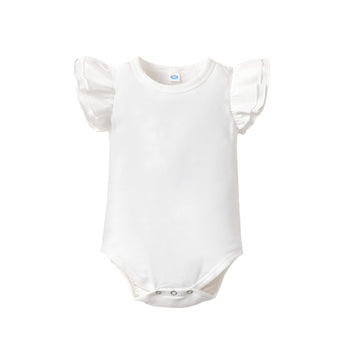 Lysmuch Baby Girls Ruffle Short Sleeve Bodysuit Infant Solid Onesie Casual Plain Blouse Top Romper (White-02, 12-18 Months)