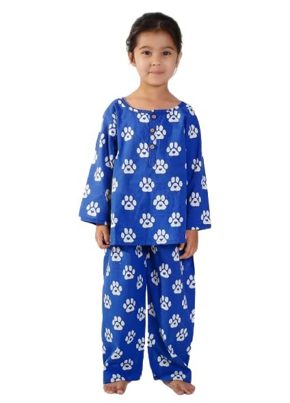 Chheent Cotton Unisex Printed Night Dress Suit Sleepwear Girls, Boys | (Pack of 2) (45 Years, Blue)