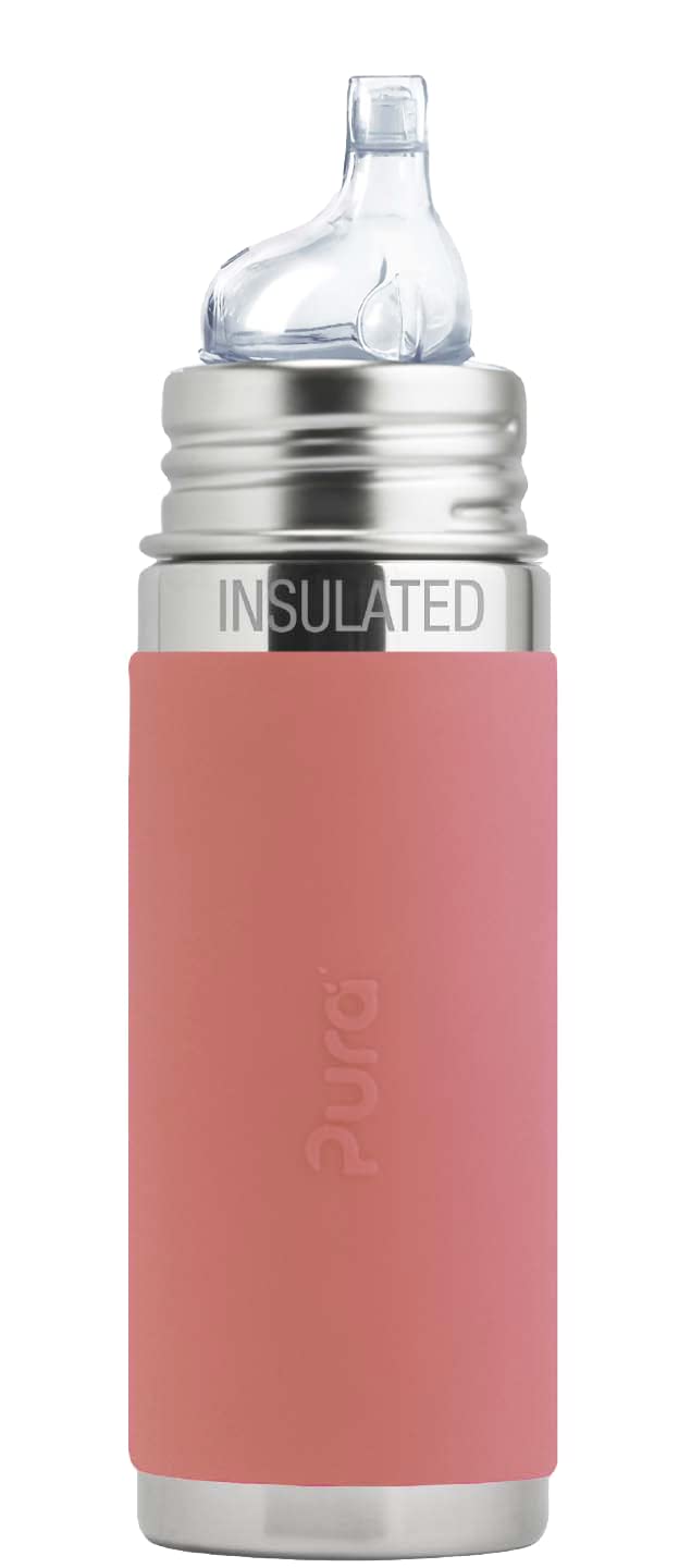Pura Kiki 9Oz/260Ml Stainless Steel Insulated Sippy Bottle W/Sleeve, Plastic-Free, Madesafe Certified, Medical-Grade Silicone Si