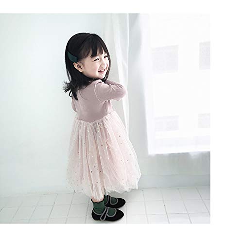 Infant Toddler Baby Girl Spring Fall Clothes Knit Long Sleeve Tutu Dress Fluffy Stars Tulle Dress Princess Dress (Pink, 6-12 Mon