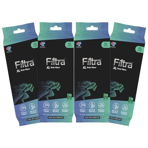 Filtra Xl Body Wipes | Extra Large & Thick Full Body Wipes | Pack Of 10 Single Sachets Wipes | Shower In A Sachet | Suited For G