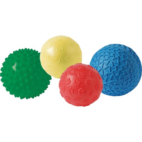 Constructive Playthings Set of 4 Textured Ball Ranging in Size from 5 1/2 to 7 diam. with Rough, Bumpy, Pokey and Smooth Texture