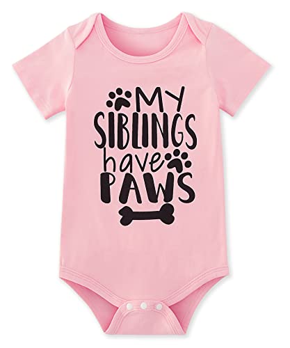 Funnycokid Baby Girls Boys Clothes Bodysuit My Siblings Have Paws Newborn Stuff Unisex Announcement Romper Pink 0-3 Months Infan