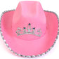 Skeleteen Pink Cowboy Hat - Pink Sequin Cowgirl Princess Hat With Crown Tiara Design