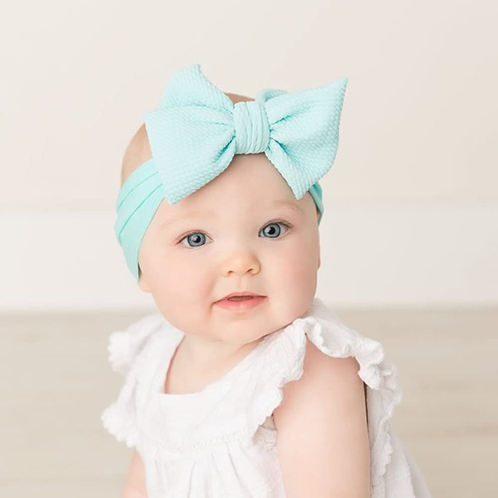 Cinaci 12 Pack Oversized Colorful Solid Stretchy Nylon Headbands With Big Bow Large Knot Hair Bows Soft Elastic Hair Bands Hair