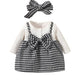 Infant Girls 2 Piece Outfit | Long Sleeve Ribbed Top With Heart Printed Dress & Bow Headband | Baby Girl Set