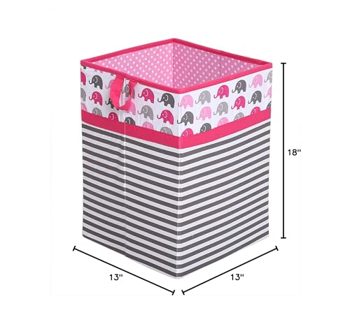 Bacati Collapsible Storage Hamper, Elephants, Pink/Grey, One Size