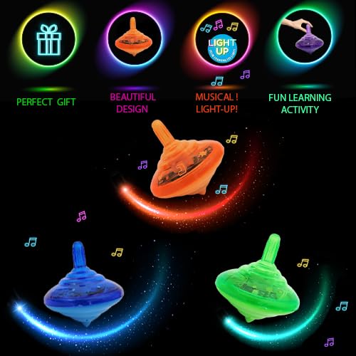 The Dreidel Company Hanukkah Musical Light-Up Dreidel Spinning Tops Set, Plays 2 Classic Hanukkah Songs, Assorted Colors (4-Pack