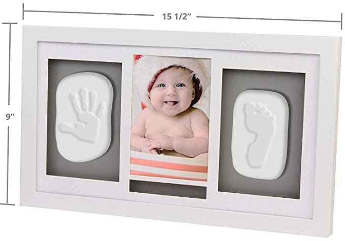 Plushible Baby Hand and Footprint Kit, White Frame with 2 Prints - Baby Picture Frame & Registry Keepsake, Personalized Casting