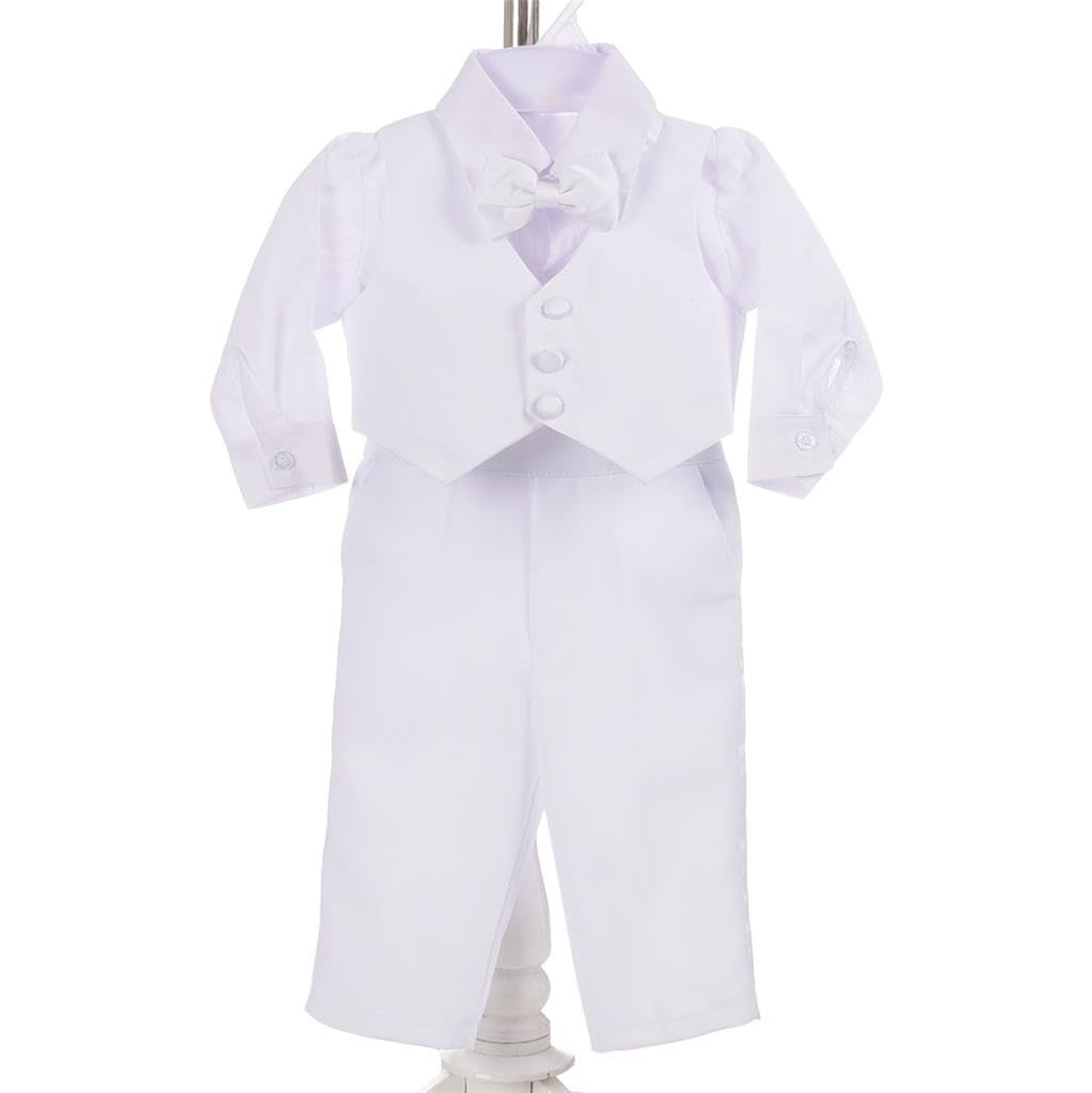 Lito Angels Baby Boys' Classic Tuxedo With Tail Wedding Outfits Suit Christening Outfit 5 Piece Set Size 9 Months White