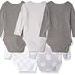 Hanes Baby Boys Ultimate Flexy 5 Pack Long Sleeve Bodysuits Bodystocking, Grey Fun, 0-6 Months Us