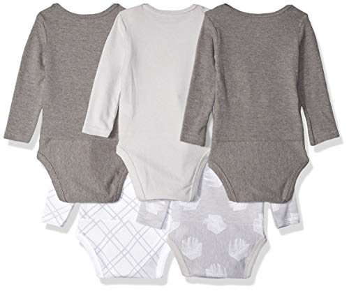 Hanes Baby Boys Ultimate Flexy 5 Pack Long Sleeve Bodysuits Bodystocking, Grey Fun, 0-6 Months Us