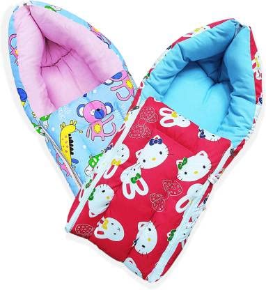 Mom & Son 2 In 1 BabyS Cotton Sleeping And Carry Bag (06 Months, Blue & Red Kitty), Lightweight