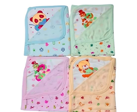 Bjird Baby Towel Sheet, Soft Cotton, Cartoon Animal Print, Multicolour, Pack of 4, Newborn