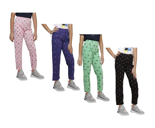 Girls Printed Cotton Regular Fit Pyjamas Lower (Pack of 4) Multicolor37