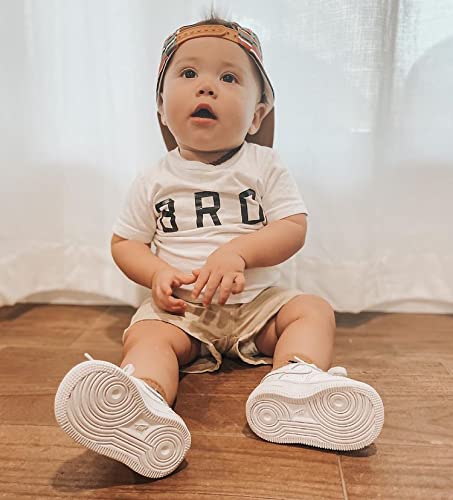 Newborn Baby Boy Clothes Summer Short Sleeve T-Shirt Tops Solid Color Shorts 3 6 9 12 18 Months Boy Casual Outfits (Bro White, 0