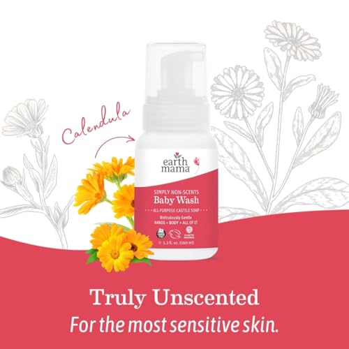 Earth Mama Simply Non-Scents Baby Wash Foaming Hand Soap, Organic Fragrance Free, Unscented Body Wash, Castile Soap with Coconut