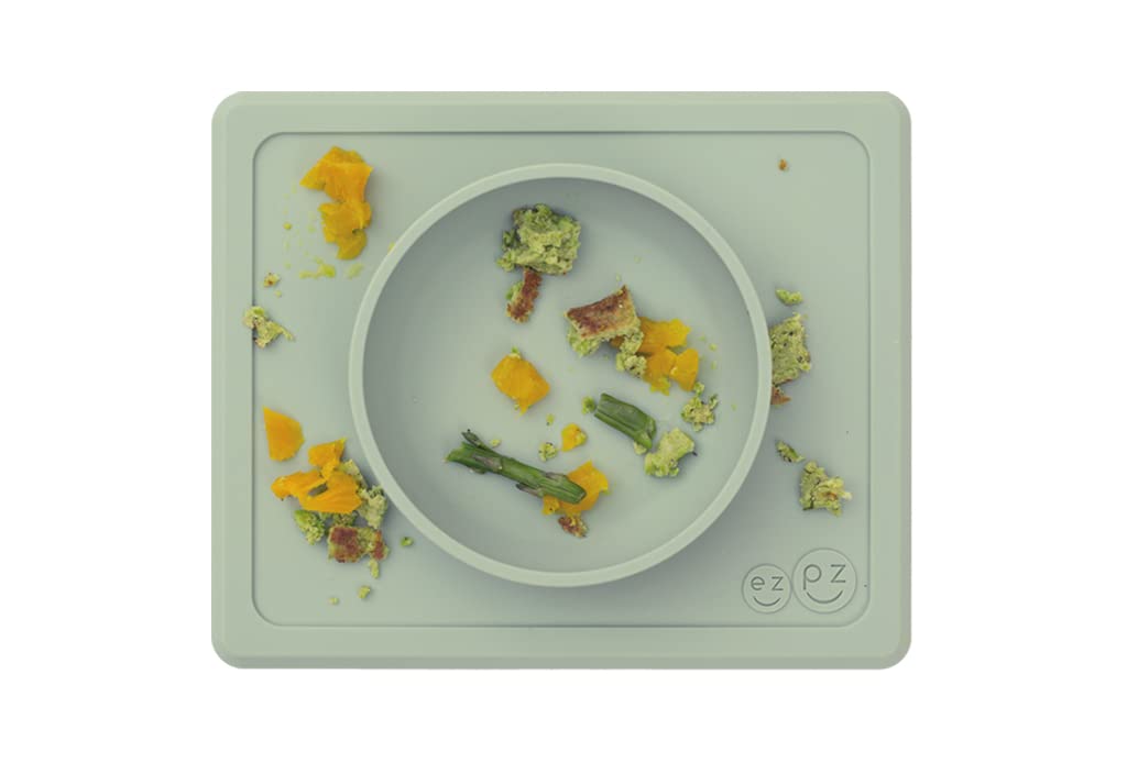 Ezpz Mini Bowl (Sage) - 100% Silicone Suction Bowl With Built-In Placemat For Infants + Toddlers - Comes With A Reusable Travel
