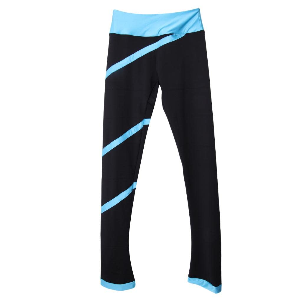 UJEAVETTE Skating Tights Spiral Striped Pants Figure Skating Skinny Skate Pants 140cm