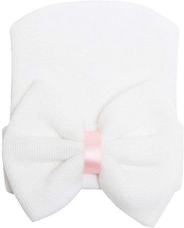 Dreshow Bqubo 4 Pack Newborn Hospital Hat Infant Baby Hat Cap With Big Bow Soft Cute Knot Nursery Beanie