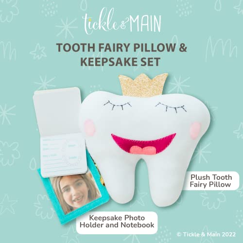Tickle & Main Tooth Fairy Pillow Kit - 3-Piece Set, 9 x 8 in Felt Cover - Holder Pocket, Interactive Notepad & Photo Pouch - Boy