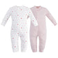 Owlivia Organic Cotton Baby Boy Girl 2 Pack Zip Up Sleep N Play, Footless, Long Sleeve(3-6 Months, Pink Melange+Pink Heart)