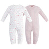Owlivia Organic Cotton Baby Boy Girl 2 Pack Zip Up Sleep N Play, Footless, Long Sleeve(3-6 Months, Pink Melange+Pink Heart)