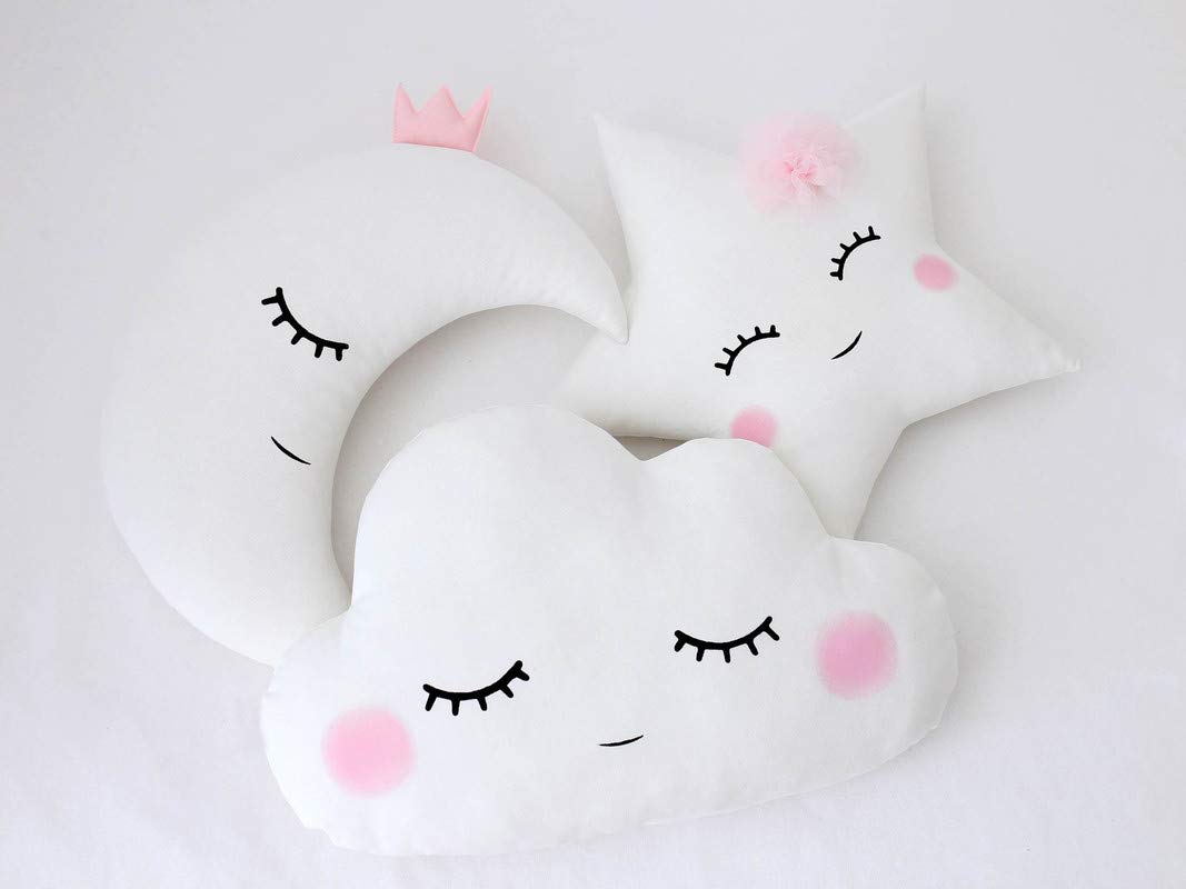 The Purple Tree Cute Cloud Moon Star Cot Cushion (Pack Of 3, 16X16 Inch, Velvet) Kids Cushion, Soft Toy, Soft Plush Pillow, Cot 