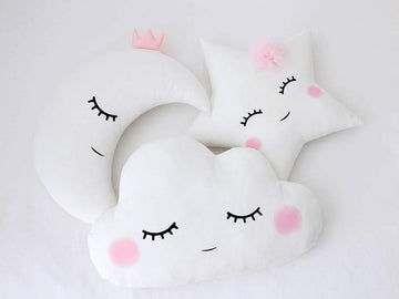 The Purple Tree Cute Cloud Moon Star Cot Cushion (Pack Of 3, 16X16 Inch, Velvet) Kids Cushion, Soft Toy, Soft Plush Pillow, Cot 