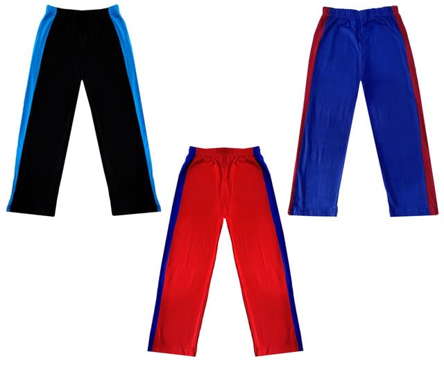 Girls Solid Cotton Side Patta Regular Pyjamas Lower (Pack of 3) Blue::Red::Black