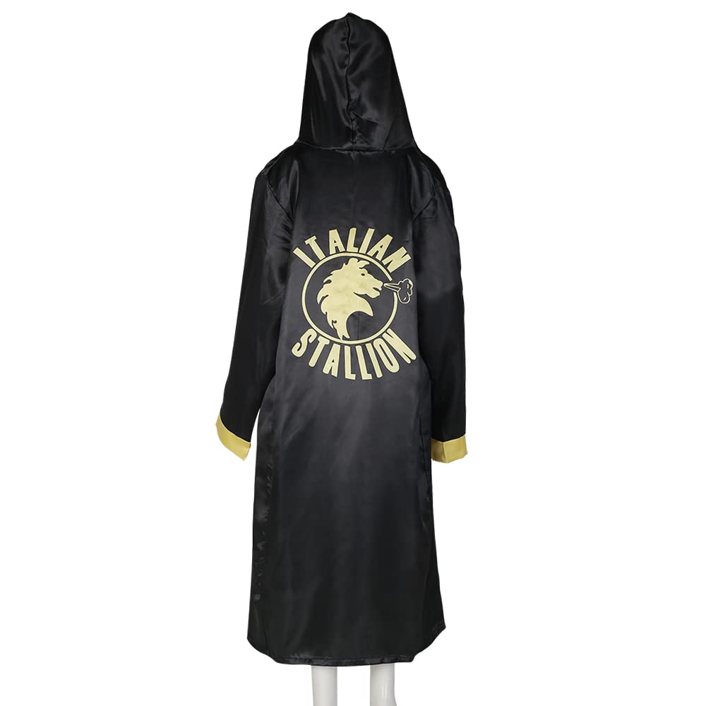 Aswtz Child'S Italian Stallion Boxing Costume Robe With Shorts And Cloak Hooded Halloween Cosplay For Kids (Medium Black)