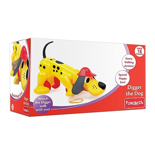 Funskool Digger The Dog, Pull Along Toy, Encourages Walking,Funny Walking Style, 12 Months & Above, Infant And Plastic Preschool