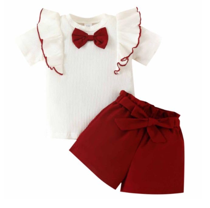 4You Dresses Beautiful Cotton Blend Fabric Top And Shorts For Girls (Maroon And White, 03 Month)