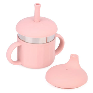 Mycoki Sp Baby Sippy Cup, Silicone Training Stainless Steel Kid Cups, Break Resistant Straw Lid Cup For Infants 6-12 Month Toddl